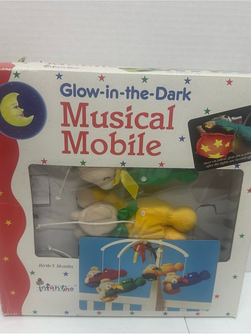 Vintage Infantino Glow in the Dark Musical Crib Mobile Teddy Bears NIB 1995